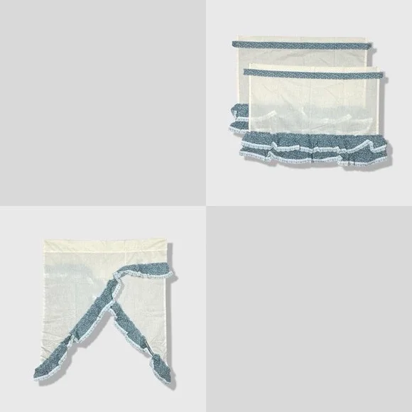 Vintage Curtains Swags Valances Set Blue White Floral Cottagecore Farmhouse - Picture 1 of 8